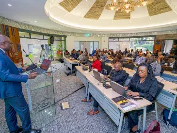 GEF Africa Regional Director, Jonky Tenou leads a session during the GEF Operational Focal Points (OFP's) at the African Wildlife Foundation Headquarters in Nairobi, Kenya