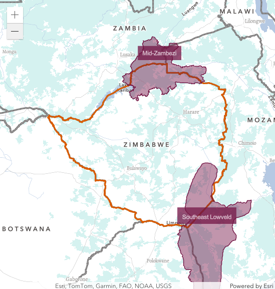 Map of Mid Zambezi, Zimbabwe