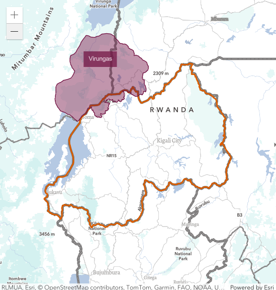 Map of Virungas Landscape, Rwanda