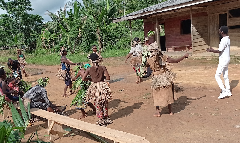 A group of Bagyeli people dancing