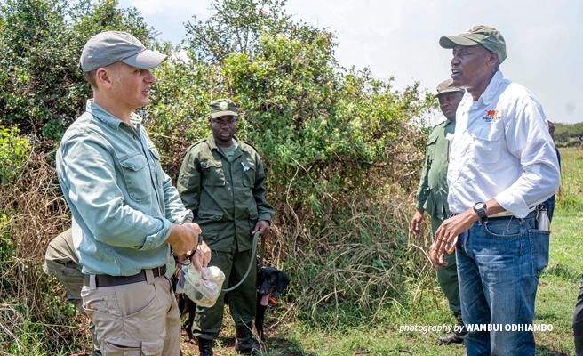 AWF CEO Kaddu Sebunya and Canines for Conservation Director Will Powell discuss the Serengeti tracker dog unit