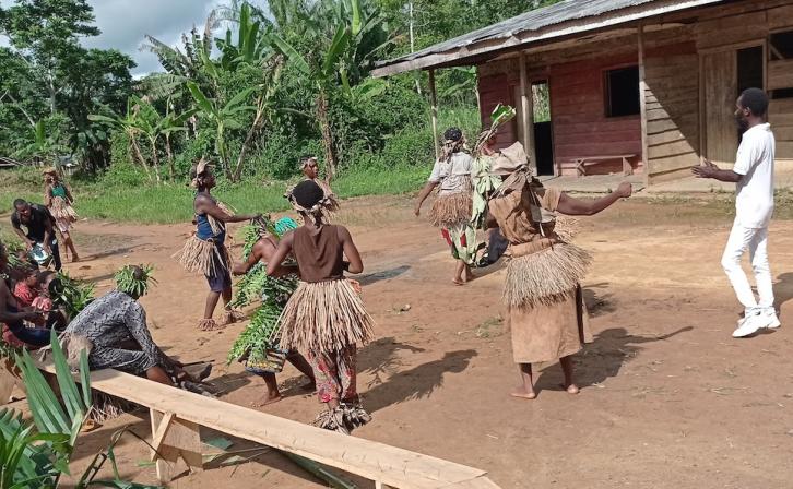 A group of Bagyeli people dancing