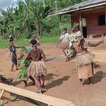 A group of Bagyeli people dancing